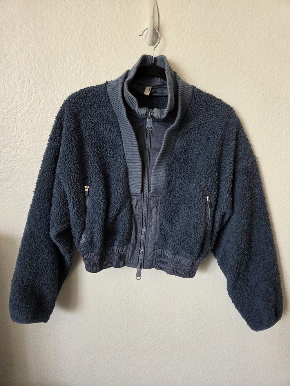 Free People Gear Up Blue Sherpa Cropped Jacket Women's Size Xsmall